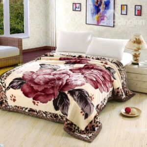 Super Warm Red Flower Print Thick Camel Blanket
