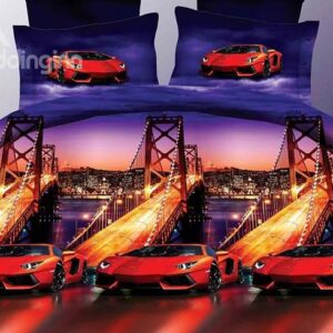 Bay Bridge Red Roadster Printing Polyester 4-Piece Duvet Cover Sets
