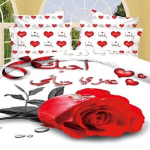 Ring and Red Rose Reactive Printing White 4-Piece Polyester Duvet Cover Sets