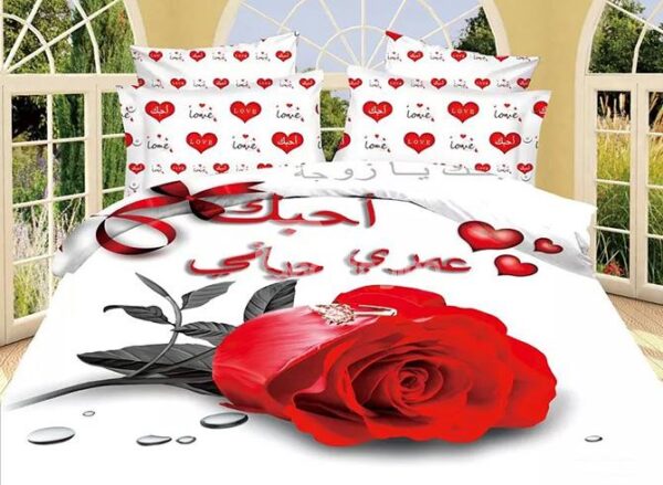 Ring and Red Rose Reactive Printing White 4-Piece Polyester Duvet Cover Sets