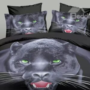 Cool Panther Print Black Polyester 4-Piece Duvet Cover Sets