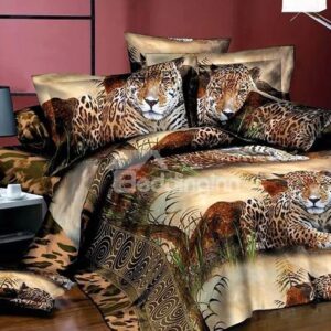 Powerful Crouching Leopard Print European Style Polyester 4-Piece Duvet Cover Sets
