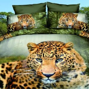 Leopard Crouching in Forest Design Polyester 4-Piece Duvet Cover Sets
