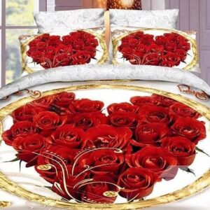 Sweet Red Roses Print Wedding 4-Piece Polyester Duvet Cover Sets