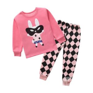 Super Lovely Rabbit Print Plaid Pattern Thickened Kids Pajamas