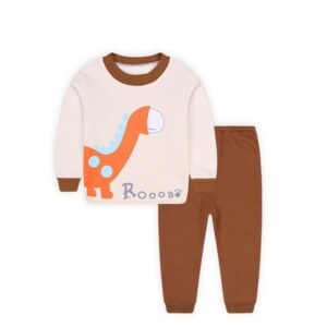 Lovely Dinosaur Print Round Collar Thickened Kids Pajamas