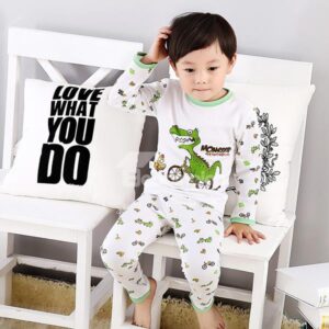 Lovely Dinosaur Chasing Chicken Print Kids Pajamas