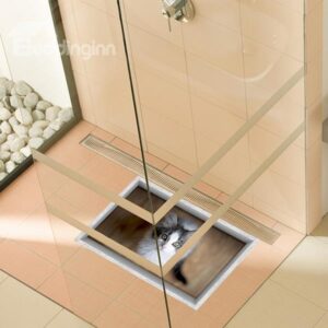 Adorable Cat Looking Up Slipping-Preventing Water-Proof Bathroom 3D Floor Sticker
