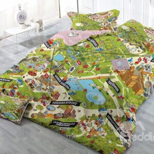 City Street Scenery Satin Drill Green 4-Piece Duvet Cover Sets
