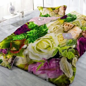 Pastoral Romantic Flowers Print Satin Drill 4-Piece Duvet Cover Sets