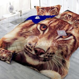 Powerful Crouched Tiger Print Satin Drill 4-Piece Duvet Cover Sets