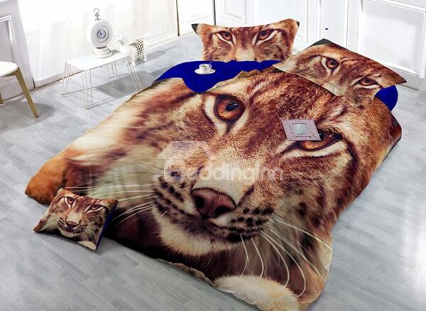 Powerful Crouched Tiger Print Satin Drill 4-Piece Duvet Cover Sets