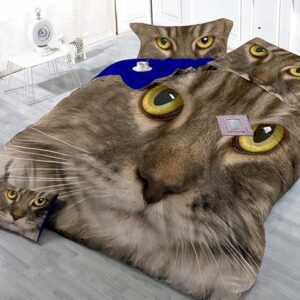Fire-eyed Cat Print Satin Drill 4-Piece Duvet Cover Sets