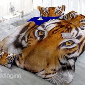 Strong Lifelike Tiger Print Satin Drill 4-Piece Duvet Cover Sets