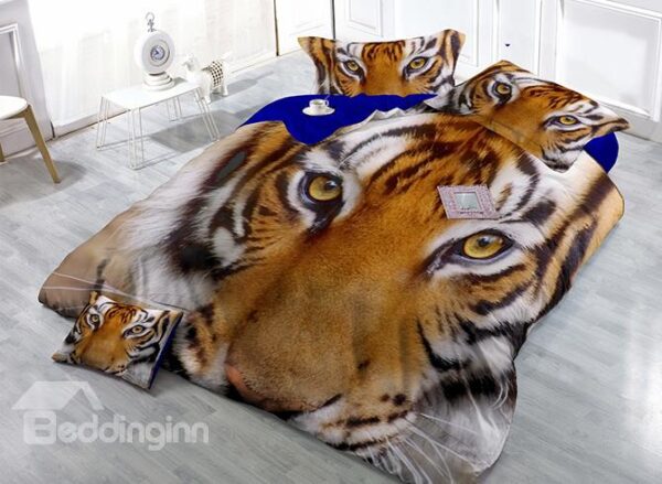 Strong Lifelike Tiger Print Satin Drill 4-Piece Duvet Cover Sets