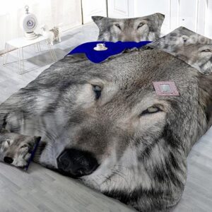 Vigorous 3D Gray Wolf Print Satin Drill 4-Piece Cotton Duvet Cover Sets