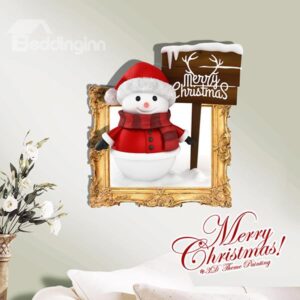 Christmas Cute Little Snowman in Costume Removable 3D Wall Sticker