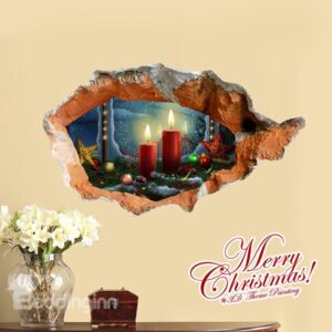Festival Christmal Lighting Candle and Decorative Stars Removable 3D Wall Sticker