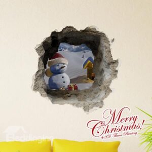 Christmas Theme Little Snowman in Christmas Hat in Snow Removable 3D Wall Sticker