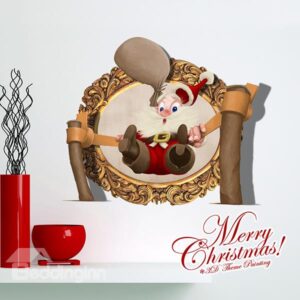 Cartoon Santa Claus on Slingshot Removable 3D Wall Sticker