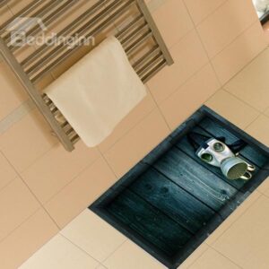 Unique Gas Mask in Wood Box Slipping-Preventing Water-Proof Bathroom 3D Floor Sticker