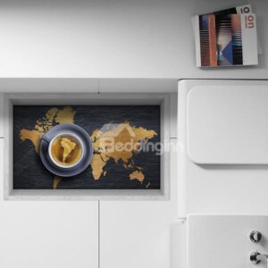 World Map with Brazil Hightlight in Coffee Slipping-Preventing Water-Proof Kitchen 3D Floor Sticker