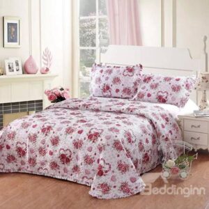 Romantic Red rose Print European Style Cotton 3-Piece Bed in a Bag