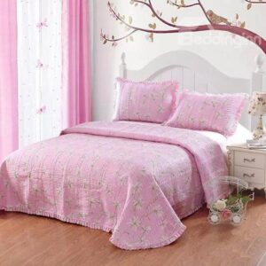Lovely Flowers Print Pink 3-Piece Cotton Bed in a Bag