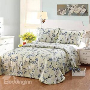 Big White Flowers Print Cotton 3-Piece Yellow Bed in a Bag