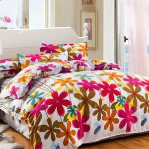 Colorful Flowers Reactive Print Hidden Zipper Design 4-Piece Duvet Cover Sets