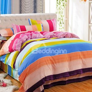 Irised Stripe Design 4-Piece Polyester Duvet Cover Sets