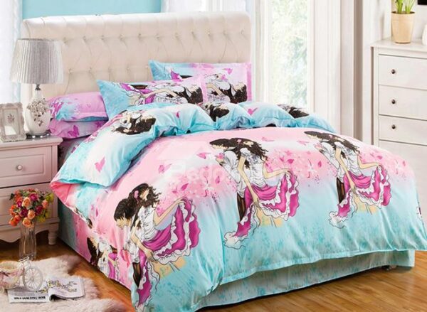 Romantic Lover Pink Butterflies Print 4-Piece Duvet Cover Sets