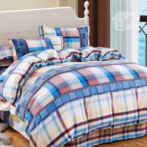 Modern Concise Plaid Design 4-Piece Polyester Duvet Cover Sets
