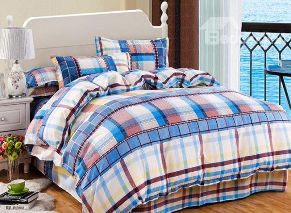 Modern Concise Plaid Design 4-Piece Polyester Duvet Cover Sets