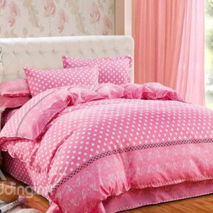 Likable Polka Dots Design Pink 4-Piece Duvet Cover Sets