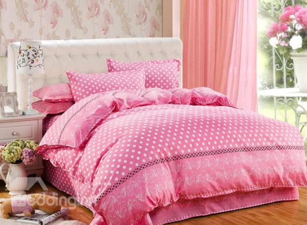 Likable Polka Dots Design Pink 4-Piece Duvet Cover Sets