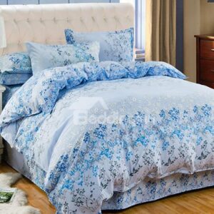 Elegant Flower Rattan Print Blue 4-Piece Duvet Cover Sets