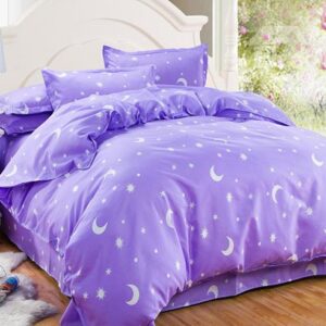 Fancy Stars and Crescent Print Purple 4-Piece Duvet Cover Sets