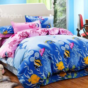Cartoon Sea World Tropical Fish Print 4-Piece Duvet Cover Sets