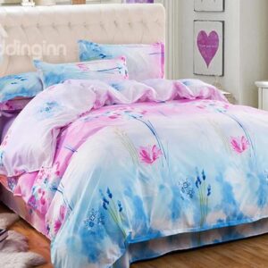 Refreshing Graceful Hibiscus Print 4-Piece Duvet Cover Sets