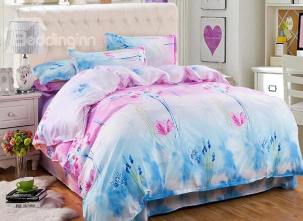 Refreshing Graceful Hibiscus Print 4-Piece Duvet Cover Sets