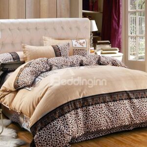 Royal Style Fashion Leopard Print Camel 4-Piece Duvet Cover Sets