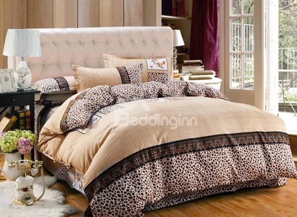 Royal Style Fashion Leopard Print Camel 4-Piece Duvet Cover Sets