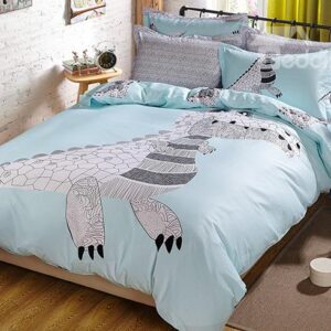 Light Blue Dinosaur Print Kids Duvet Cover Set