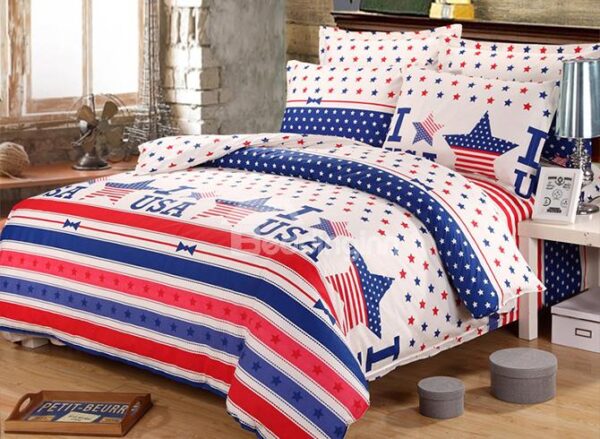 Bright Color Stars and Stripes Pattern Kids Duvet Cover Set