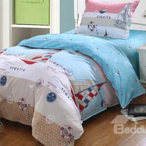Sailing Boat in the Sea Print Kids Duvet Cover Set
