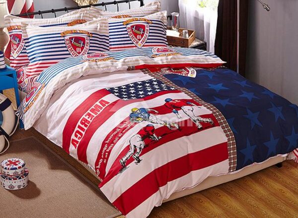 Sports Theme Stars and Stripes Pattern Kids Duvet Cover Set