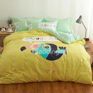 Super Lovely Big Mouth Bird Print Cotton Kids Duvet Cover Set
