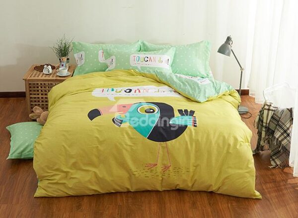 Super Lovely Big Mouth Bird Print Cotton Kids Duvet Cover Set