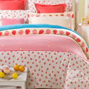Dreamy Cute Strawberry Pattern Kids Cotton Duvet Cover Set